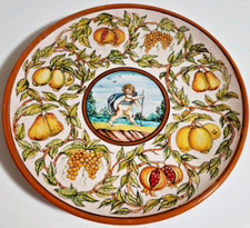 Majolica Plate Putto Pears Lemons Grapes Pomegranates 10 1/4