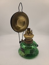 Kosmos Brenner Emerald Green Glass Oil Lamp with brass reflector , Kerosene... picture