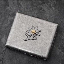 WW2 German Edelweiss Brass Carved Cigarette Cases Holder Box 16 Cigarettes picture