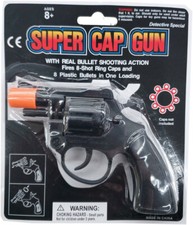 8 Ring Shot Cap Gun Black Novelty Police Pistol Revolver - Plastic - Halloween picture