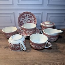 Vintage Pink Willow China Starter Tea Set Crazing Cracked Sugar Pot As Is picture