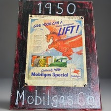 Mobil 1950 Mobilgas Special Pegasus Gas & Oil Sign “Give Your Car a Lift” picture