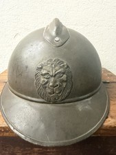 WWI Belgian M1915 Adrian Steel Helmet Lion Badge Original Liner World War I picture