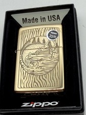 Fisherman At The Lake High Polish Brass Zippo Lighter New 49610 picture