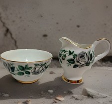Royal Ardalt Bone China Creamer & Sugar Bowl Set Floral Gold Trim 2096F picture