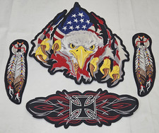 Vintage 12” EAGLE AMERICAN FLAG PATCH  Motorcycle Jacket Set  Embroidered picture