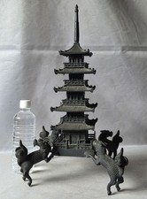 Antique Japanese Bronze Five Story Pagoda Kirin Buddhist Temple Sculpture picture