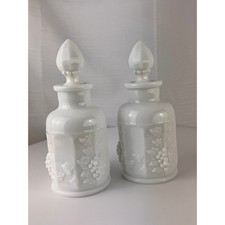 Westmoreland Paneled Grape Milk Glass Perfume Bottles Stoppers Pair PG-75 picture