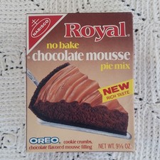 Royal No-Bake Chocolate Mousse Pie Mix Box, Nabisco Oreo Cookie Crumbs Vintage  picture