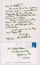 SIGNED ARCHIBALD COX AUTOGRAPHED HAND WRITTEN LETTER - WATERGATE picture