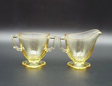 Vintage Fostoria Mayfair Yellow Topaz Cream and Sugar Set EUC picture