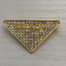 Prada Luxury Stylish Elegant Gold Tone With Rhinestones Brooch Pin picture