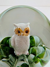 Vintage Bob St. Clair White Owl Glass Blown Paperweight picture
