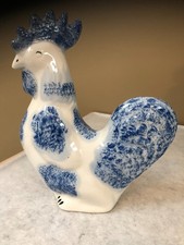 Vintage Flambro Countryside Collection Blue White Ceramic Rooster Figurine picture