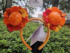 2026 Disney Halloween Mickey Mouse Light Up Pumpkin Wreath Headband Ears - BNWT picture