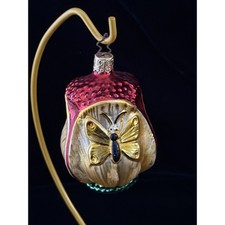Vintage Inge Glas Germany Glass Pink Red Gold Tulip Butterfly Hand Blown picture