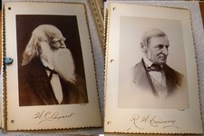 * ANTIQUE  BLUE RIBBON BINDING FAMOUS PEOPLE AUTHORS PHOTOGRAPHS FAUX AUTOGRAPHS picture