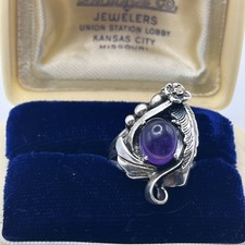 Sterling Vintage Southwestern Amethyst Feather Ring Size 5.5 Marked M  R E A D picture