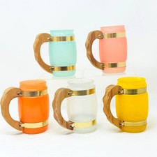 Set of 5 Retro Siesta Ware Barrel Mugs Drinking Glass with Wood Handles MCM picture