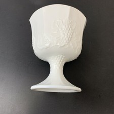 Vintage White Milk Glass Pedestal Compote Candy Dish Grape Design 6.5