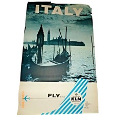 Vintage KLM Royal Dutch Airlines Italy Venice Gondola Travel Poster 25x40 1960 picture