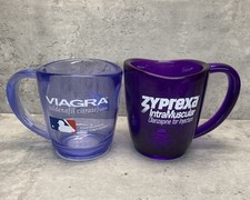 Vintage Viagra & Zyprexa Pharmaceutical Promo Mugs MLB Aria Vision USA Pair picture