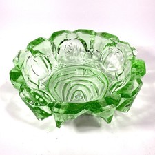 Green Glass Round Ashtray 4.75” Flower Design picture