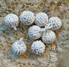 SET OF 48 Vintage NOS White Bugle Bead Glass Buttons Drop Baubles 1960's picture