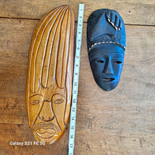 Hand Carved African Wood Masks Wall Hanging Set of 2 Approx 16