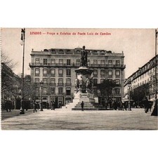 Vintage Lisboa Portugal Postcard Praca e Estatua do Poeta Luiz de Camoes Lisbon picture