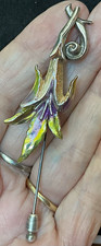 Sterling Silver Poured Enamel Art Nouveau Lily Antique Stick Pin  picture