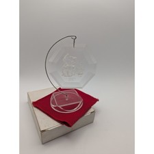 Vintage 1987 Clear Acrylic Hexagon Cat & Christmas Tree Ornament with Stand 5