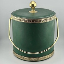 Vintage Kraftware Green Vinyl Ice Bucket w/ Brass Trim & Handle MCM Barware USA picture