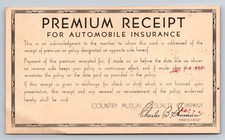 1947 Country Mutual Casualty Co Auto Insurance Premium Receipt Postcard picture