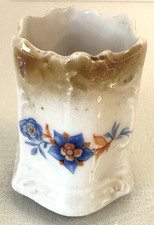 VINTAGE Porcelain Toothpick or Match Holder Germany Blue Floral 2.25 x 2 in picture