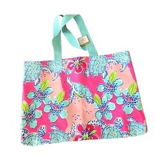 NWT The Royal Standard Extra Large Canvas Tote Bag Turtles Flowers picture