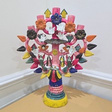 Handcrafted Mexican Pottery Tree Of Life Candle Holder Newlywed Gift Fertility picture
