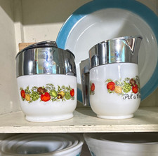 Vintage Ceramic Creamer & Sugar Bowl Set, spice of life milk glass picture