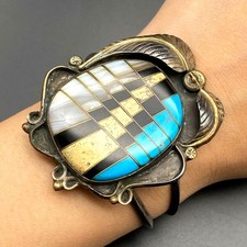Vintage Southwestern Turquoise Agate Silver Bracelet Cuff Small 6