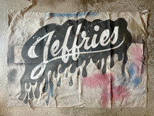 Vintage Dean Jeffries hand painted logo sign on canvas Brad Masterson custom car picture
