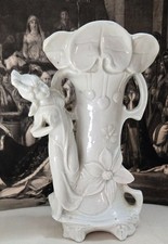 VINTAGE  ART NOUVEAU PORCELAIN VASE WITH WOMAN, FLOWERS, AND VINES picture