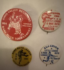 Lot Of 4 Vtg Babe Ruth Little League Booster Button Pins Pin-back Superior WI picture