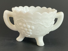 Vintage Imperial Milk Glass Footed Open Handled Sugar Bowl Grape Pattern picture