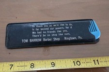 Vtg Tom Barrow Barber Shop Ringtown PA Advertising Pocket Comb & Sheath picture