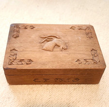 Vtg Kent H Landsberg Paperland Hand Carved Wood Double Card Box w/ Both Decks picture