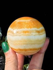 263G ORANGE CALCITE SPHERE BANDED CRYSTAL BALL POLISHED MINERAL SPECIMEN picture