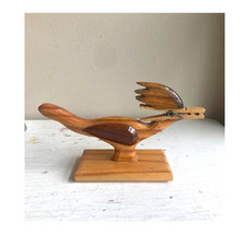Handmade Wooden Clothespin Roadrunner Vintage Folk Art Bird Desk Card Holder picture