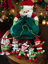 Vintage Bucilla Felt Applique Santa Claus With 5 Elf Christmas Ornaments  picture