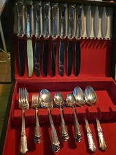 1940s WM Rogers Serve 8 Treasure Pattern Stainless Steel Flatware Set 50 Pieces picture