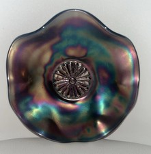 Antique Northwood Amethyst Carnival Glass Ruffled Bowl – Poppy Pattern. picture